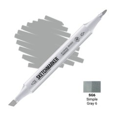 Маркер Sketchmarker 2 пера тонкое и долото Simple Gray 6 Простой серый 6 SM-SG06