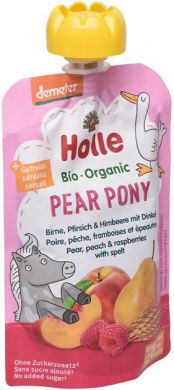 Пюре Holle органічне «Pear Pony» з грушею, персиком, малиною та спельтою з 8 місяців 100 г, 45320 7640161877313