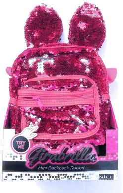 Рюкзак для девочки Girabrilla (Гирабрилла) Зайчик с ушками с пайетками белый и розовый в ассортименте 2509