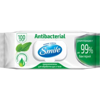 Влажные салфетки Smile Antibacterial с лаймом/соком породожника, 100шт с клапаном 42112837 4823071636741