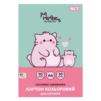 Картон кольоровий двосторонній Yes Pembe the Cat, 10 аркушів, А4, папка 956963