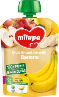 Дитяче пюре фруктове Яблуко, банан 80 г від 6 місяців, Milupa 6438091403563
