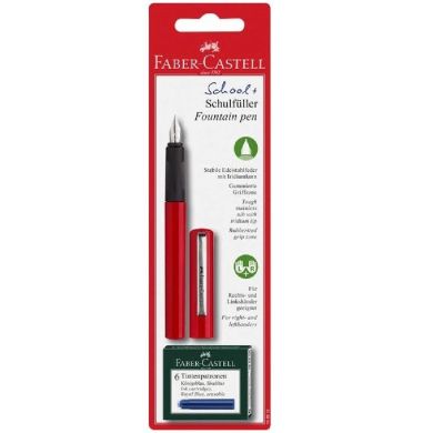 Ручка пір'яна Faber-Castell для школи карбновий корпус 6 синіх картриджів 25819