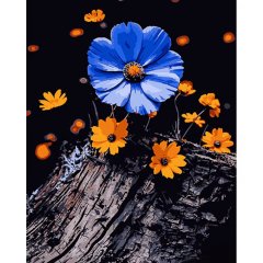 Картина за номерами Strateg ПРЕМІУМ Квітки на пні на чорному фоні розміром 40х50 см