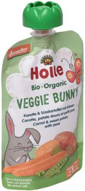 Пюре Holle органічне «Veggie Bunny» з морквою, солодкою картоплею та горошком з 6 місяців 100 г, 45303 7640161877061