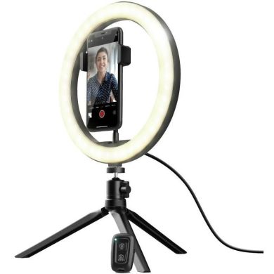 Штатив со светодиодным кольцом Trust MakuRing Light Vlogging kit Black 24393_TRUST