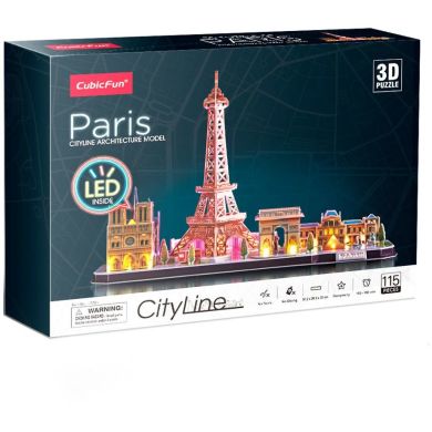 Трехмерная головоломка-конструктор City Line с LED подсветкой Париж Cubic Fun L525h