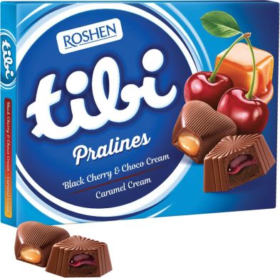 Цукерки Roshen Tibi Pralines Black cherry & Choco Cream/Caramel cream 119г 9100000349