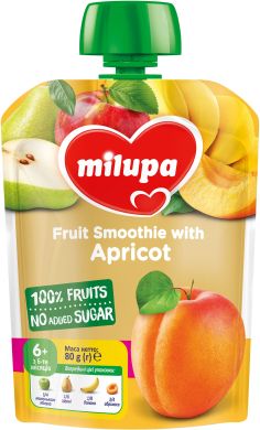 Дитяче пюре фруктове Яблуко, груша, банан і абрикос 80 г від 6 місяців, Milupa 6438091403600