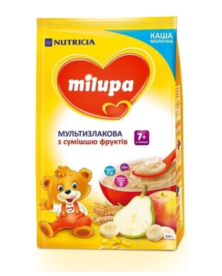Каша Мультизлакова з сумішшю фруктів для дітей від 7-и місяців, Milupa 5900852930010