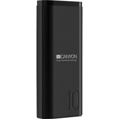 Портативна батарея Canyon 10000mAh, black (Li-poly акум, In., 5V/2A, Out., 5V/2,1A, Smart IC) CNE-CPB010B