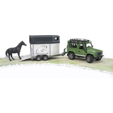Внедорожник игрушечный Bruder Джип Land Rover Defender с прицепом и лошадкой зеленый 02592