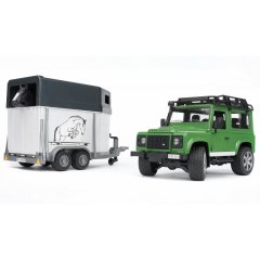 Позашляховик іграшковий Bruder Джип Land Rover Defender з причепом і конячкою зелений 02592