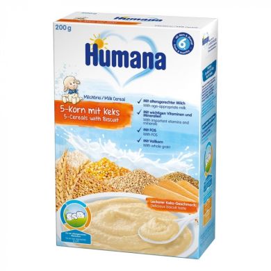 Каша Humana 5 злаков молочная с печеньем 200 г 77555 4031244775559
