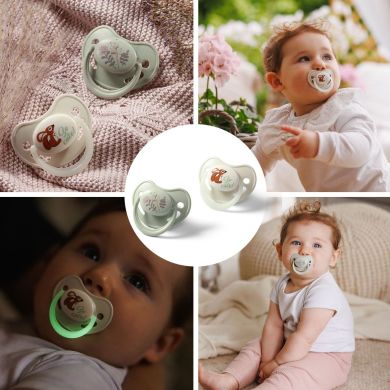 Пустышка анатомическая силиконовая 6-18 мес. бежевая зеленая BabyOno 1670/02