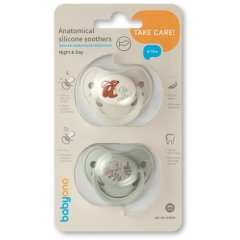 Пустышка анатомическая силиконовая 6-18 мес. бежевая зеленая BabyOno 1670/02