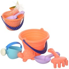 Набор для песочницы HG-750 ведерко, лопатка, грабли, мягкий, сетка, 18-12-11 см 6903180685019