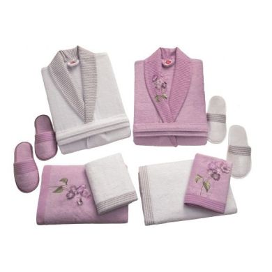 Комплект для дома Cotton box one size 2 халата, 2 полотенца 50 х 90, 2 полотенца 80 х 150, тапочки 2 пары Розовый 5541295