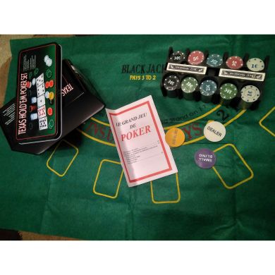 Настільна гра покер, фішки, карти 2 колоди, сукно, мет. кор. 3896B