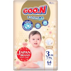 Подгузники GOO.N Premium Soft для детей 5-9 кг (размер 3(M), на липучках, унисекс, 64 шт) F1010101-154, M