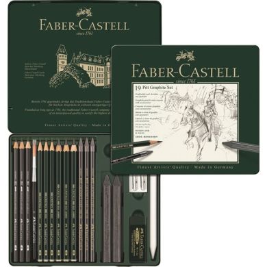 Подарунковий набір графіту PITT 19 предметів в металевій коробці, Faber-Castell 25581