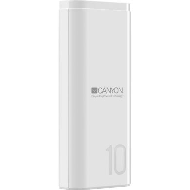 Портативная батарея Canyon 10000mAh, white (Li-poly аккум, In., 5V/2A, Out., 5V/2.1A, Smart IC) CNE-CPB010W