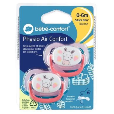 Пустушка силіконова 2 шт PHYSIO AIR DUMMY GARDENER 0/6 рожева та жовта Bebe Confort 3104201910