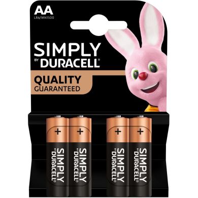 Батарейки алкалиновые Duracell Simply AA 1.5V LR06/MN1500 4 шт 5000394027916
