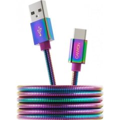 Кабель Canyon Type C USB 2.0 1,2 м, rainbow (Metal shell cable; Power output 5V/9V, 2A, OD 3.8mm) CNS-USBC7RW