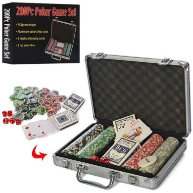 Настільна гра покер, 200 фішок, 2 колоди карт, кубик, алюм. Валіза M 2779