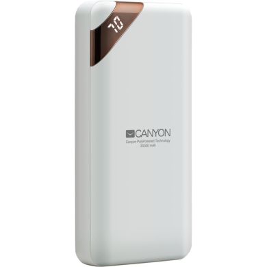 Портативная батарея Canyon 20000mAh с дисплеем, white (Li-poly, In., 5V/2A, Out., 5V/2.1A (Max), Smart IC) CNE-CPBP20W