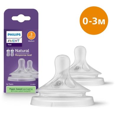 Соска Natural 1мес+, Природный поток, 2 шт Медленный поток Avent SCY963/02
