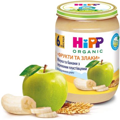 Яблучне пюре HiPP з бананами і зерновими пластівцями «Фрукти і злаки» з 6 місяців 190 г 4803