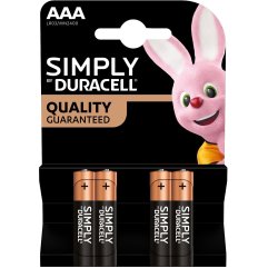 Батарейки алкаліновi Duracell Simply AAA 1.5V LR03/MN2400 4 шт 5000394027947