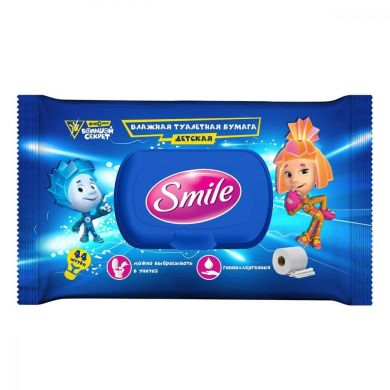 Дитячий вологий туалетний папір Smile Фіксики, 44шт з клапаном 42100210 4823071633405