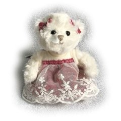 Мягкая игрушка Bukowski (Буковски) Мишка Нинка в белом платье с розовым бантиком, 15см, белый 7340031373319