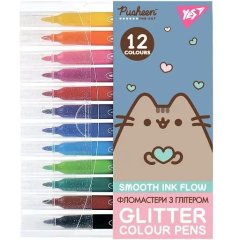 Фломастеры Yes 12 цветов Pusheen, глиттер 650588
