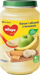 Пюре фруктове Банан і яблуко з печивом для дітей від 6 місяців, Milupa 8591119004031