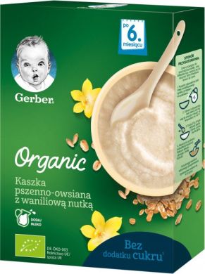Детская каша Gerber Organic сухая безмолочная быстрорастворимая органическая Пшенично-овсяная с ванильным вкусом с 6 месяцев 240 г 12371412 7613036531535