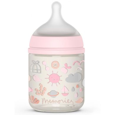 Пляшечка Memories історії малюків 150 мл (фізіологічна соска, повільний потік), рожева Suavinex 307050, Рожевий