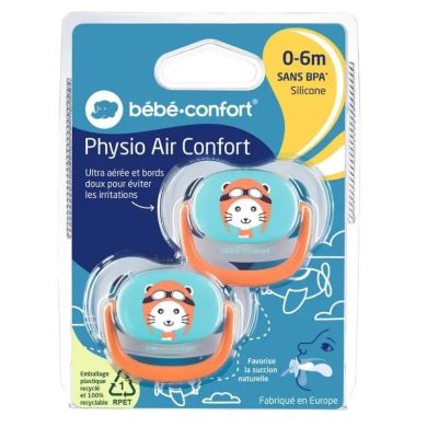 Пустушка силіконова 2 шт PHYSIO AIR DUMMY TRAVELLER 0/6 синя та помаранчева Bebe Confort 3104201770