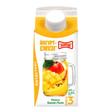 Йогурт-cмузи Злагода 2% манго, банан, лен к/у 280 г IMA04024305