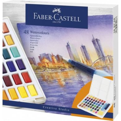 Акварельные краски Faber Castell 48 цвета и кисточка с резервуаром 30759