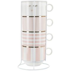 Набір чашок для чаю Stripe в метал.стійці, 4шт, Н8*Ø9см, MISS ETOIL 4969841