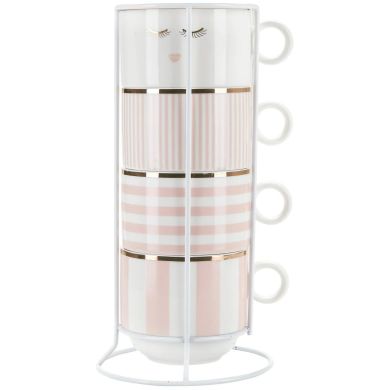 Набір чашок для чаю Stripe в метал.стійці, 4шт, Н8*Ø9см, MISS ETOIL 4969841