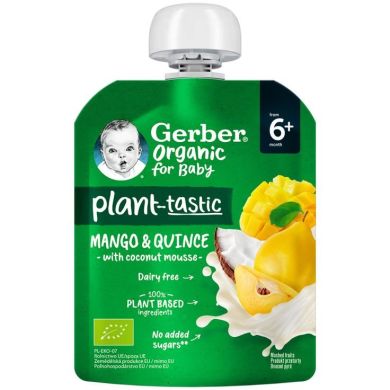 Пюре Gerber Organic Mango&Quince з кокосовим мусом для дітей від 6-ти місяців 90г 8445290773395