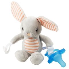 Цельная пустышка с держателем-игрушкой Dr. Brown's Кролик, 0-12 мес., Голубой AC159-P6, Голубой