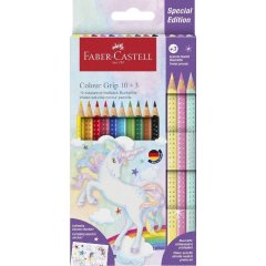 Акварельні кольорові олівці Faber-Castell Colour Grip 10 кол. + 3 пастельних олівця + наклейки 32323 201542