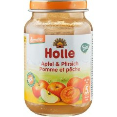 Дитяче харчування Яблуко і персик пюре органічне (з 5 місяців) 190г, Holle Holle 7640230491785