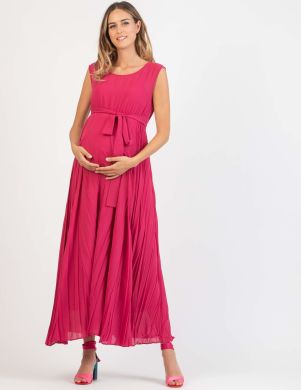 Длинное Платье для беременных Attesa с плиссированной юбкой и тканевым поясом L 0256